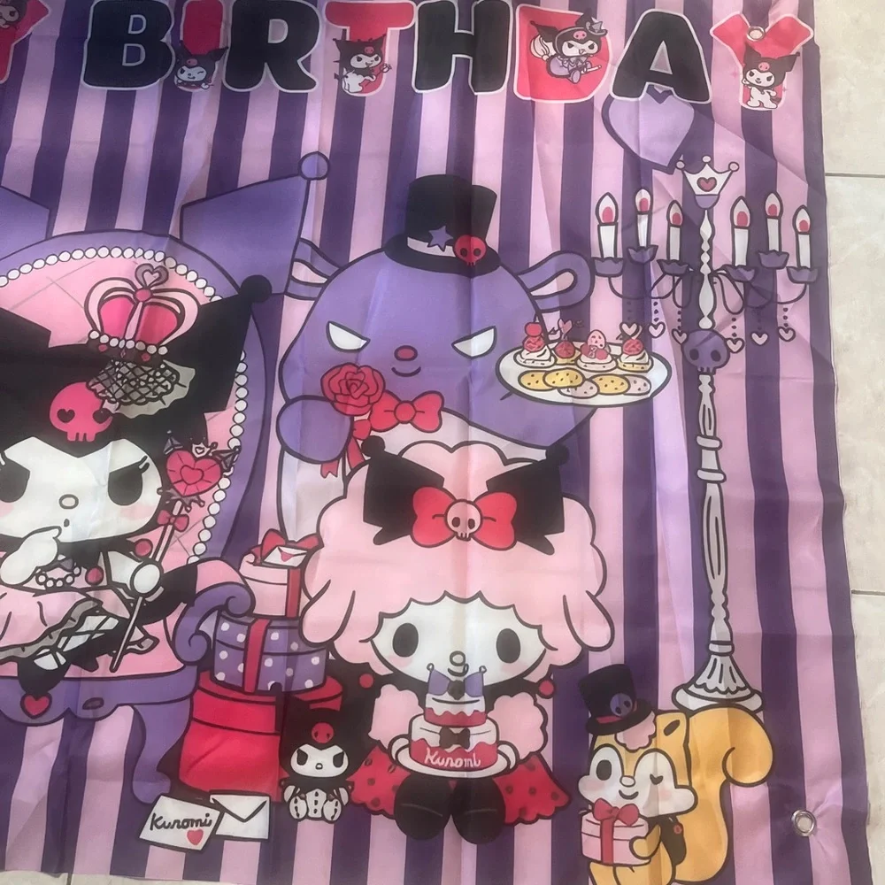 Kuromi Birthday Banner Tapestry Party Decoration Pink Purple Wall Decor